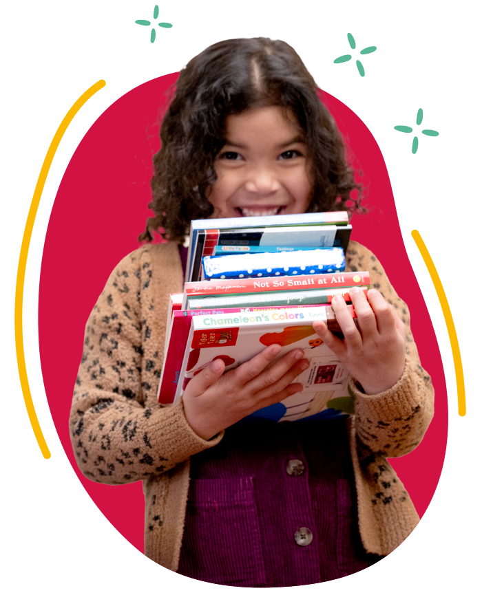 Girl Holding a Stack of Books